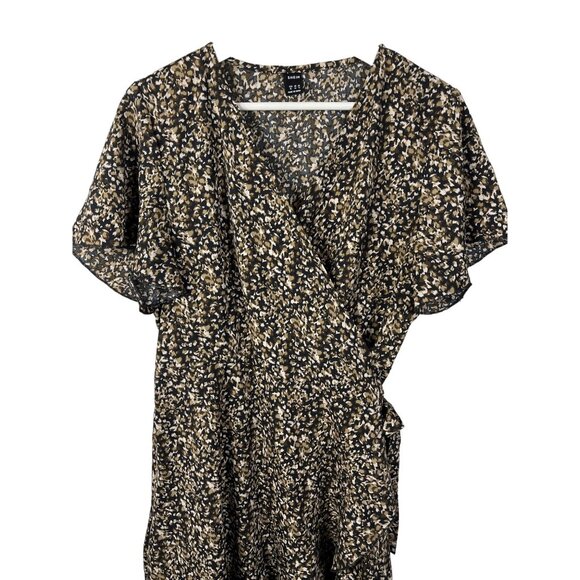 SHEIN Dress Women Short Sleeve Mini Ruffle V Neck Wrap Style Black Brown 12 Boho - Picture 2 of 13